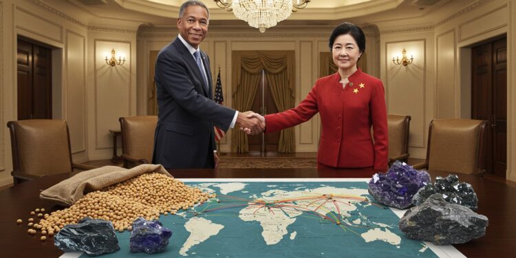 Accord Sino-Américain : Terres Rares et Soja en Jeu - Viral Mag Washington et Pékin trouvent un accord sur les terres rares et le soja évitant des taxes douanières Découvrez les enjeux de cette entente cruciale   Viral Mag