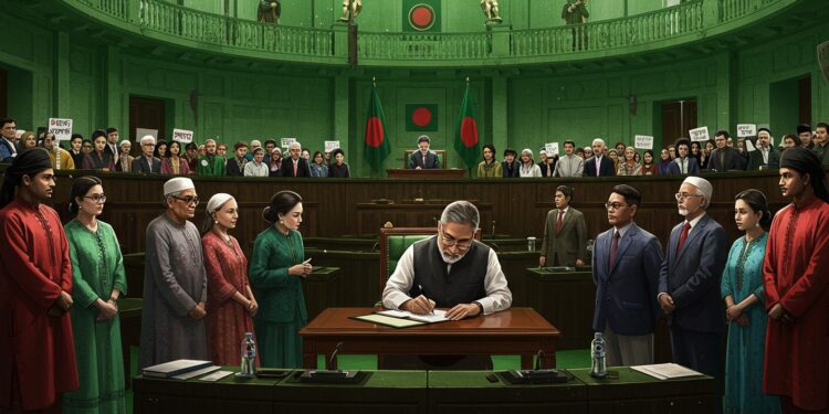 Bangladesh : Charte Réformes Démocratiques Signée - Viral Mag 17102025 Le Bangladesh entre dans une nouvelle ère avec la signature dune charte de réformes démocratiques par la plupart des partis Limites de mandats renforcement présidentiel Mais un parti refuse et des tensions persistent Que réserve lavenir pour les élections Viral Mag