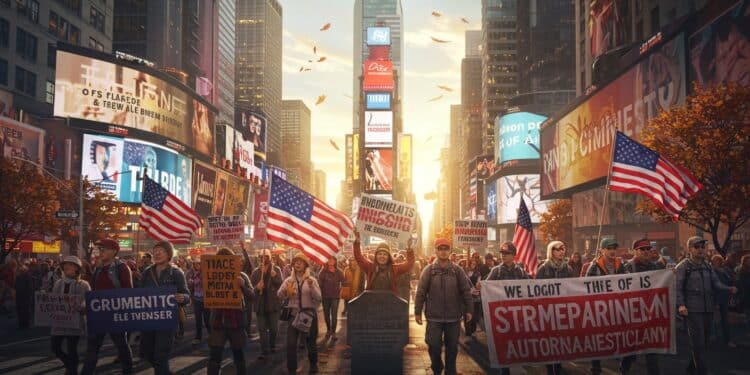 18102025   À New York la foule défile contre Trump dénonçant un pouvoir autoritaire Entre drapeaux et pancartes découvrez pourquoi ils se battent pour lAmérique   Viral Mag