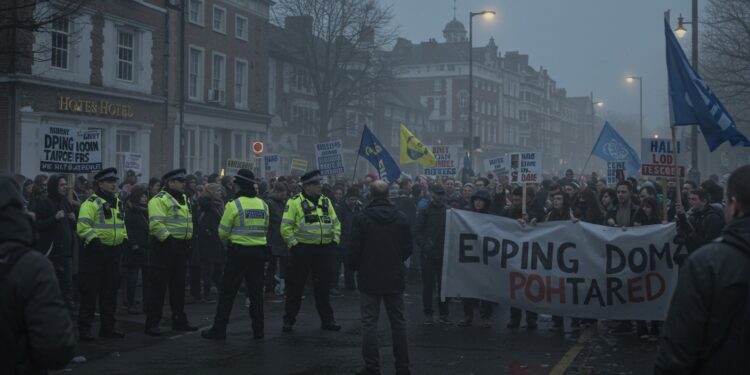 Crise à Epping : Manifestations et Polémique sur l’Immigration - Viral Mag Tensions à Epping UK  manifestations anti immigration et polémique après la libération accidentelle dun suspect Enquête sur les enjeux migratoires   Viral Mag