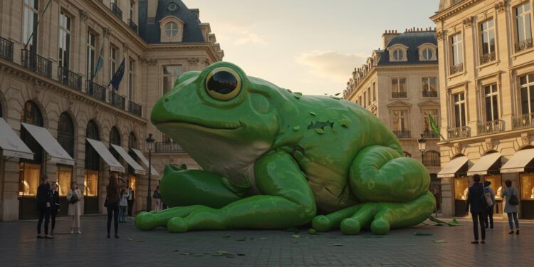 Découvrez la grenouille gonflable de 20m à Paris qui divise  art contemporain écologie ou provocation  Analyse complète dune installation choc sur la place Vendôme   Viral Mag