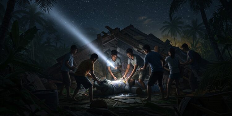 Sauvetage Héroïque aux Philippines : Une Vidéo Virale - Viral Mag 01102025 Un homme piégé sous les décombres dun séisme aux Philippines est sauvé par ses proches La vidéo vue 4M de fois bouleverse le web Que sest il passé ensuite Viral Mag