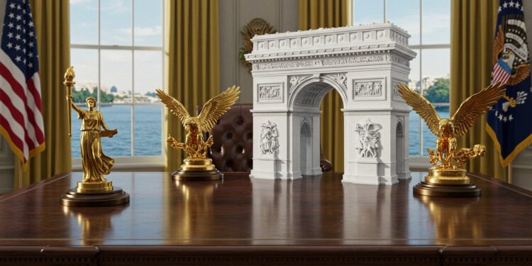 10102025   Une maquette dArc de Triomphe trône sur le bureau de Trump Quel est ce projet grandiose pour 2026  Découvrez les détails dun monument qui intrigue et fascine   Viral Mag