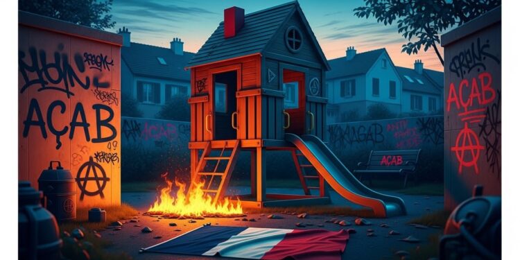 Acte Vandalisme Choquant : Drapeau Français Brûlé à Conflans - Viral Mag Découvrez les détails dun acte de vandalisme à Conflans Sainte Honorine un drapeau français calciné sur une cabane denfants avec des tags antifas Analyse des implications sécuritaires et sociétales Viral Mag