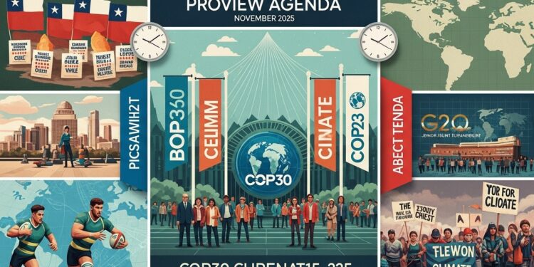 Agenda International : Événements Clés du 15 au 23 Novembre - Viral Mag Découvrez les moments forts de lagenda mondial du 15 au 23 novembre 2025 COP30 élections au Chili G20 et bien plus Un tour dhorizon captivant des actualités internationales Viral Mag