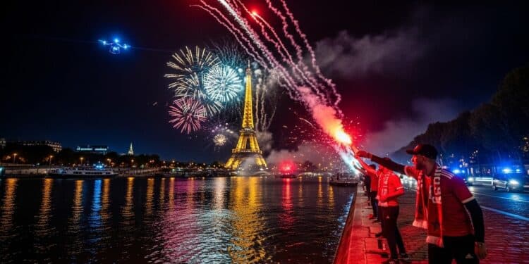 Feu d’Artifice Sauvage à Paris : Ultras Marocains Défient Règles - Viral Mag Découvrez comment les supporters du Wydad Casablanca ont illuminé la Seine sans autorisation avec un drone près de Balard Enquête policière en cours et questions sur la sécurité Viral Mag