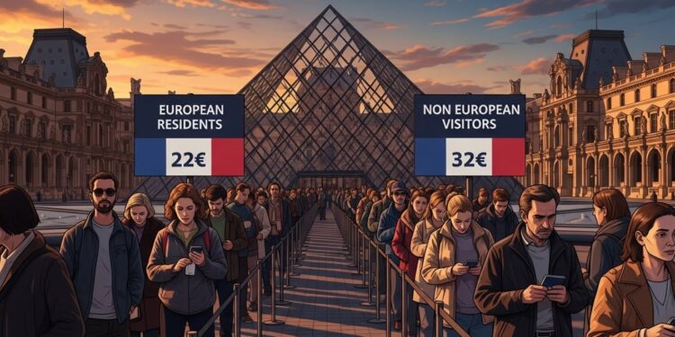 Louvre : +45 % pour les Visiteurs Non-Européens en 2026 - Viral Mag Dès 2026 le Louvre appliquera un tarif différencié 32 € pour les visiteurs hors Europe contre 22 € pour les Européens Une mesure choc pour financer les travaux mais très critiquée Viral Mag