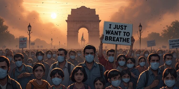 Pollution à New Delhi : Manifestation pour Respirer - Viral Mag Dizaines de manifestants à New Delhi exigent des mesures contre la pollution de lair Enfants masqués slogans poignants la capitale indienne étouffe sous le smog Découvrez les enjeux Viral Mag