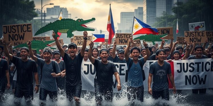Des milliers de Philippins manifestent contre la corruption massive sur des projets anti inondations fantômes Arrestations crocodiles en carton et cris de rage  le pays exige justice   Viral Mag