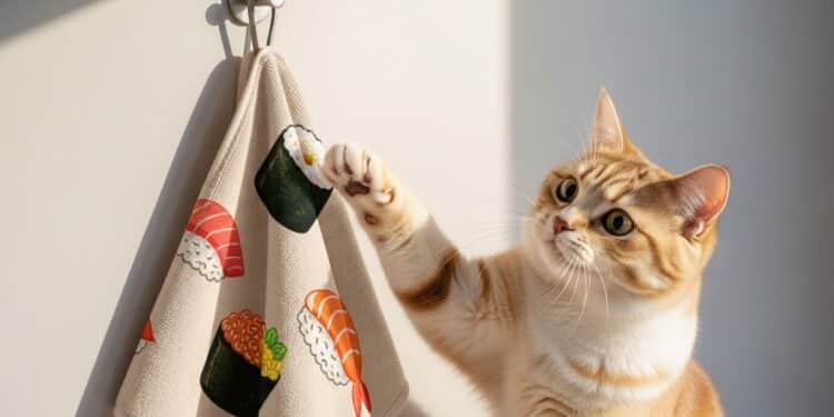 Découvrez ce torchon microfibre ultra mignon avec un chat gourmand de sushis À seulement 460 € sur Amazon Haul il est pratique absorbant et parfait pour une déco kawaii dans votre cuisine    Viral Mag