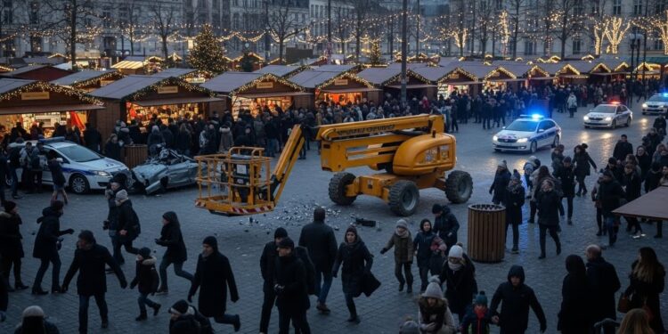 Panique à Amiens  un homme vole une nacelle de chantier près du marché de Noël tente de fuir la police et percute voitures et mobilier urbain Récit complet dun dimanche après midi qui a viré au cauchemar   Viral Mag