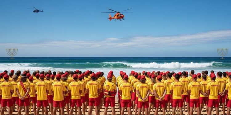 Découvrez lhommage poignant des sauveteurs australiens sur la plage de Bondi après lattentat antisémite de Sydney qui a coûté la vie à 15 personnes Un recueillement national sannonce   Viral Mag