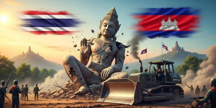 Démolition controversée dune statue de Vishnou à la frontière Thaïlande Cambodge  tensions diplomatiques explications sécuritaires et réactions internationales Un incident qui ravive un vieux conflit   Viral Mag