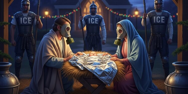 Découvrez comment les crèches de Noël aux États Unis se transforment en scènes militantes sur limmigration présentant Jésus comme un enfant réfugié face aux forces de lordre   Viral Mag