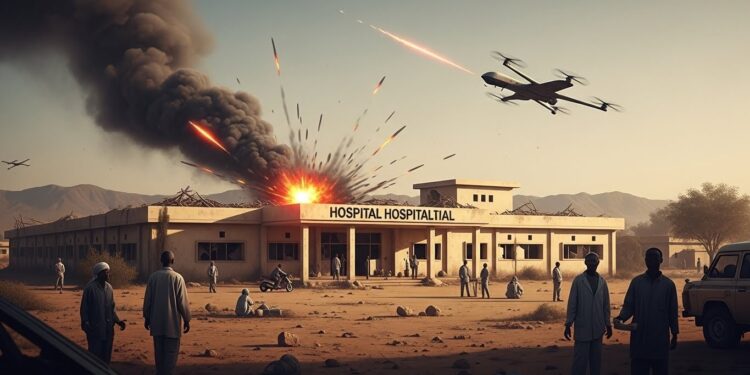 Guerre au Soudan : Frappe Mortelle sur Hôpital au Kordofan - Viral Mag Une frappe de drone a tué sept personnes dans un hôpital assiégé au Kordofan Sud La guerre au Soudan sintensifie menaçant civils et humanitaires dans cette région stratégique en famine Viral Mag