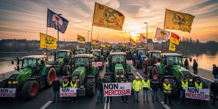 Des agriculteurs français et allemands bloquent le Pont de lEurope à Strasbourg contre laccord Mercosur Colère symboles et arguments face à une décision européenne controversée   Viral Mag