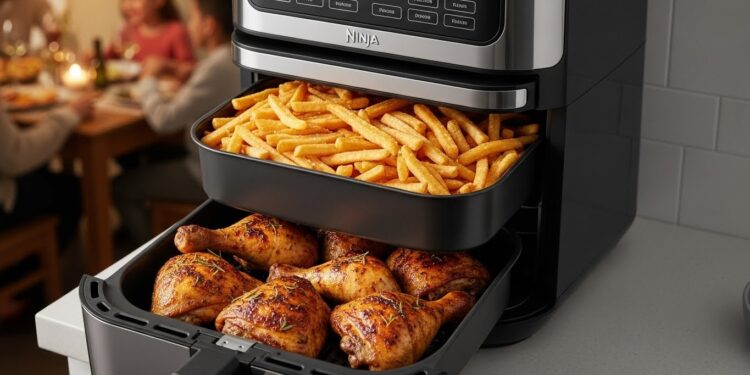 Airfryer Ninja Double Stack XL : Promo Irrésistible à -36% - Viral Mag Découvrez lAirfryer Ninja Double Stack XL en promo à 173€ au lieu de 270€ Compact vertical et parfait pour 8 personnes il révolutionne la cuisine familiale sans matière grasse Un bon plan soldes à saisir Viral Mag