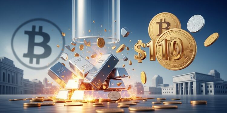 Largent explose vers 110 $ porté par un short squeeze historique dollar faible et attentes Fed Bitcoin observe prêt à rattraper Analyse complète du rallye métaux précieux   Viral Mag