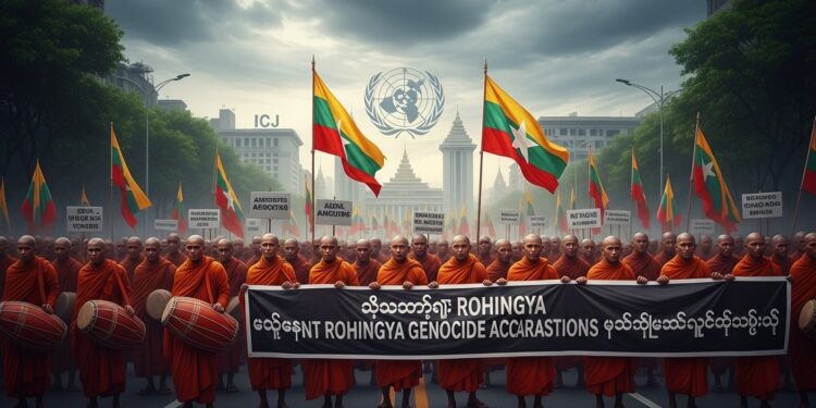 À Rangoun des centaines de nationalistes et moines bouddhistes manifestent contre les poursuites pour génocide des Rohingyas à la CIJ Décryptage dune crise qui divise la Birmanie et ternit son image internationale   Viral Mag