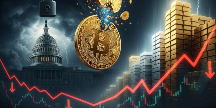Le Bitcoin recule fortement alors que les marchés de prédiction évaluent à 78 la probabilité dun shutdown gouvernemental américain Analyse des impacts sur les cryptos et les actifs refuges   Viral Mag