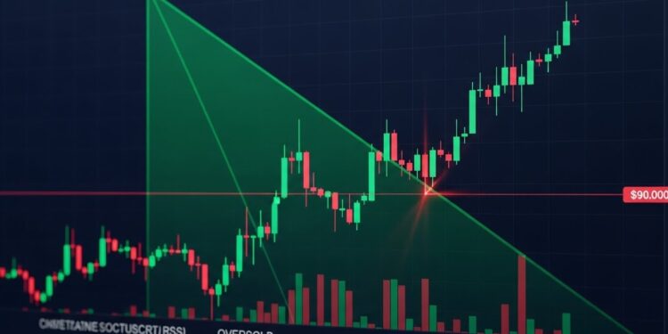 Bitcoin saccroche aux 90 000 $ malgré la pression vendeuse Analyse technique détaillée du bull flag et du triangle ascendant qui pourraient décider du prochain mouvement majeur du BTC   Viral Mag