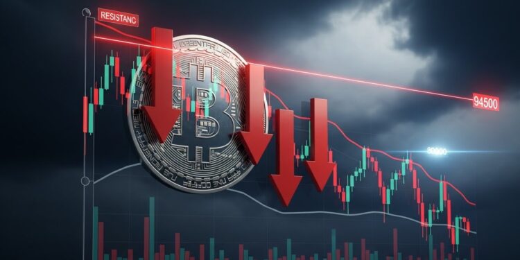 Le Bitcoin consolide sous résistance en pattern bear flag à 93 000 $ Analyse technique détaillée  pourquoi la chute vers 80 000 $ devient probable en janvier 2026   Viral Mag