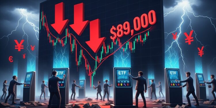 Bitcoin ETFs : Sorties Massives et Chute sous 89K - Viral Mag Les ETF Bitcoin enregistrent une 4e journée de sorties nettes totalisant 16 Md$ tandis que BTC perd le support des 90 000 $ Analyse des causes macro et techniques de cette correction Viral Mag
