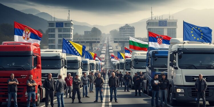 Blocage Frontières Balkans : Routiers Défient l’UE - Viral Mag Des routiers balkaniques bloquent depuis trois jours les postes frontières vers lUE pour protester contre la règle des 90180 jours Pertes de 100M€jour et tensions économiques montent Viral Mag