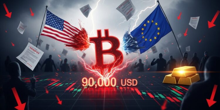 Le Bitcoin plonge sous les 90 000 $ ce 21 janvier 2026 entraînant altcoins et meme coins dans la tourmente Les tensions tarifaires USA UE secouent les marchés risqués Analyse complète et perspectives   Viral Mag
