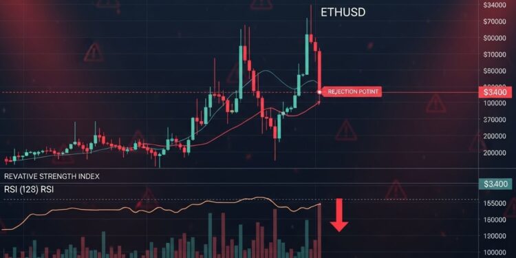 Le prix dEthereum montre des signes dépuisement près de 3400 $ avec une divergence baissière quotidienne sur le RSI et un volume en baisse Analyse technique complète et niveaux clés à surveiller en 2026   Viral Mag