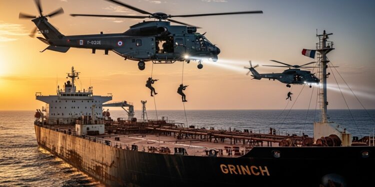 France Arraisonne le Pétrolier Grinch de la Flotte Fantôme Russe - Viral Mag La Marine française a intercepté le pétrolier Grinch suspecté dappartenir à la flotte fantôme russe pour contourner les sanctions Escorté à Marseille Fos il est sous enquête judiciaire pour défaut de pavillon Une opération qui renforce la pression sur Moscou Viral Mag