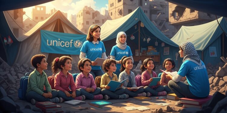 LUnicef intensifie son programme durgence à Gaza pour scolariser 336 000 enfants soit près de la moitié des élèves du territoire malgré les destructions massives Un espoir fragile pour une génération menacée   Viral Mag