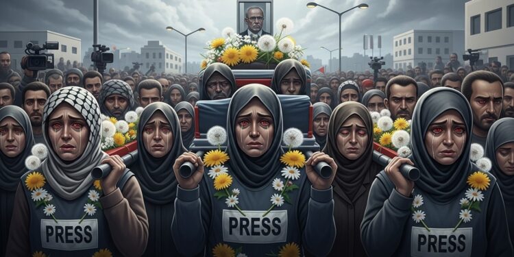 Hommage Émouvant à Trois Journalistes Tués à Gaza - Viral Mag À Gaza des centaines de personnes ont rendu hommage à trois journalistes palestiniens dont un collaborateur AFP tués dans une frappe israélienne Un deuil qui révèle les dangers extrêmes du métier Viral Mag