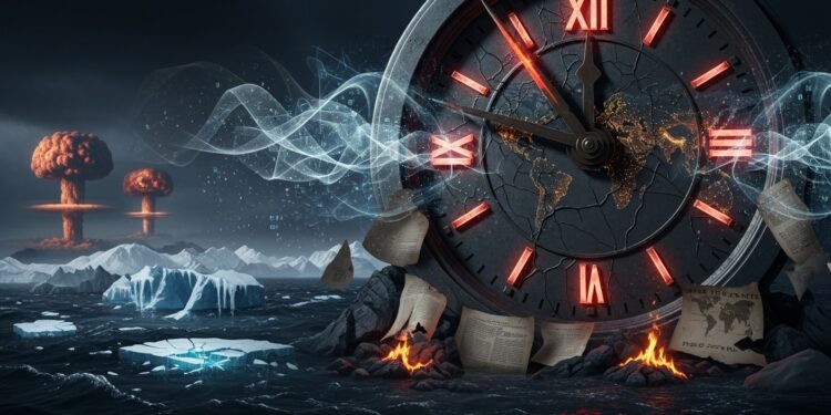 LHorloge de lApocalypse avance à 85 secondes avant minuit un record alarmant Armes nucléaires climat désinformation  les menaces saccumulent dans un monde plus instable que jamais   Viral Mag