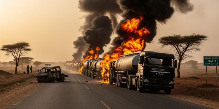 Au Mali un convoi de dizaines de camions citernes a été incendié par des jihadistes du JNIM près de Kayes Trois militaires tués stocks préservés mais menace persistante sur lapprovisionnement   Viral Mag