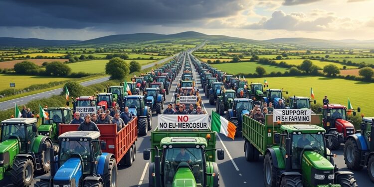 Manifestation Massive des Agriculteurs Irlandais Contre l’Accord UE-Mercosur - Viral Mag Des milliers dagriculteurs irlandais manifestent à Athlone contre laccord UE Mercosur craignant une concurrence déloyale sur la viande bovine Opposition gouvernementale et mobilisation européenne Viral Mag