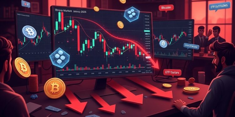 Pourquoi le Marché Crypto Chute-t-il Aujourd’hui le 8 Janvier ? - Viral Mag Découvrez les raisons derrière la baisse du marché crypto ce 8 janvier 2026 prises de bénéfices sorties dETF ventes de mineurs et incertitudes macro Analyse complète des facteurs en jeu Viral Mag
