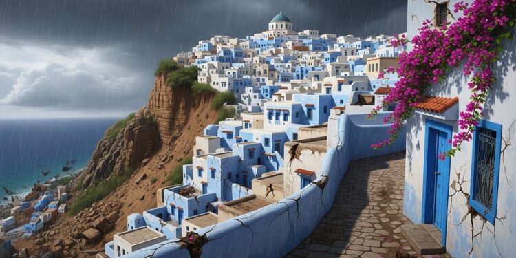 Le village bleu et blanc de Sidi Bou Saïd en Tunisie subit de graves dommages après des pluies intenses inédites depuis 70 ans Glissements de terrain habitations fragilisées et tourisme impacté  un patrimoine en danger imminent   Viral Mag