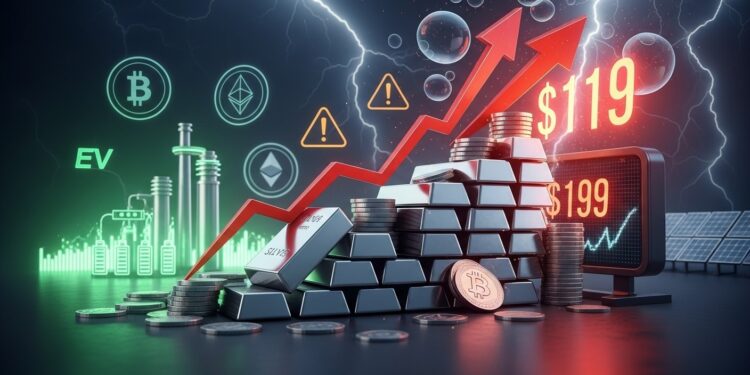 Largent explose à plus de 119 $ lonce en 2026 porté par des déficits structurels et une demande industrielle folle Bulle spéculative ou vrai squeeze  Les cryptos observent ce test crucial à 115 120 $   Viral Mag