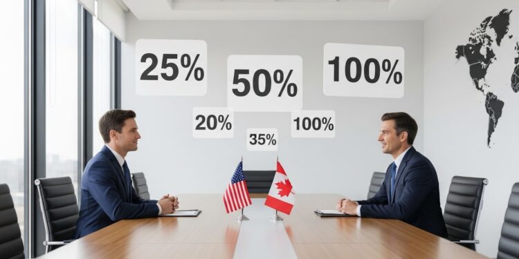 Trump Menace le Canada de Tarifs à 100% : La Réponse Mesurée de Mark Carney - Viral Mag Donald Trump menace dimposer 100 de droits de douane sur les importations canadiennes Mark Carney minimise et y voit une tactique de négociation avant la révision de lACEUM Analyse des enjeux Viral Mag