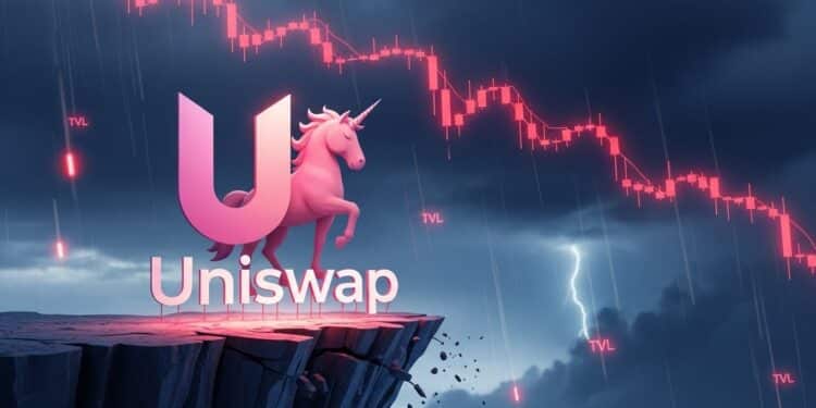 Uniswap en Danger : Double Top et Baisse des Métriques - Viral Mag Le prix dUniswap chute avec un pattern double top bearish et un déclin marqué du TVL Analyse complète des risques et des perspectives pour UNI en ce début 2026 Viral Mag