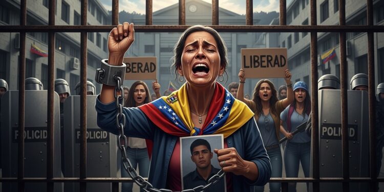 À Caracas une mère désespérée senchaîne devant la prison pour exiger la libération de son fils prisonnier politique Des familles campent dénoncent mensonges et lenteurs malgré les promesses officielles   Viral Mag