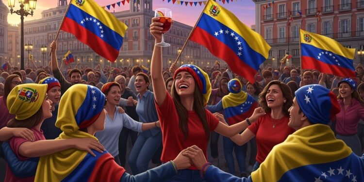 Découvrez les célébrations émouvantes des Vénézuéliens à Madrid suite à la capture de Nicolás Maduro Entre allégresse et envie pressante de rentrer au pays leurs témoignages touchants   Viral Mag