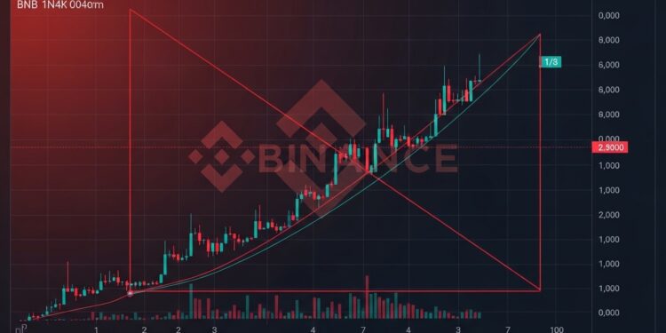 BNB Vers 537 $ : Le Drapeau Baissier Menace - Viral Mag Le prix du BNB se comprime dans un drapeau baissier classique Vers une chute vers 537 $ ou simple pause Analyse technique détaillée et scénarios à venir sur le token de Binance Viral Mag