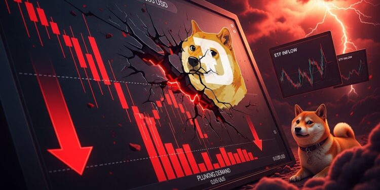 Dogecoin Chute Libre : Pattern Baissier et Demande en Panne - Viral Mag Dogecoin forme un head shoulders multi années à 0096 $ ETF sans flux et open interest en chute libre annoncent ils un crash vers 005 $ Analyse complète Viral Mag