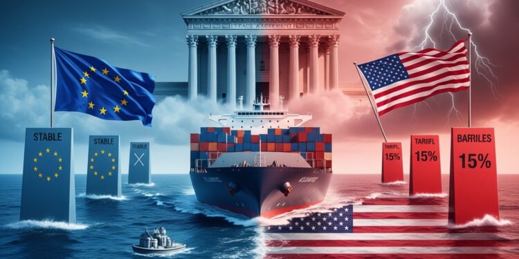 LUE appelle les États Unis à honorer laccord commercial après la décision de la Cour suprême invalidant les tarifs de Trump et lannonce dune hausse à 15  Incertitude sur les échanges transatlantiques   Viral Mag