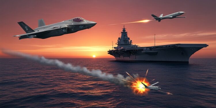 Drone Iranien Abattu Près d’un Porte-Avions US - Viral Mag Tension accrue en mer dArabie un F 35 américain abat un drone iranien approchant agressivement lUSS Abraham Lincoln Détails et contexte géopolitique Viral Mag