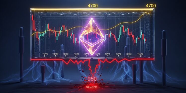 Le prix dEthereum stagne dans une large fourchette de cinq ans Analyse technique détaillée  pourquoi un plongeon vers 950 $ menace et ce qui pourrait déclencher un rebond puissant vers 4700 $   Viral Mag