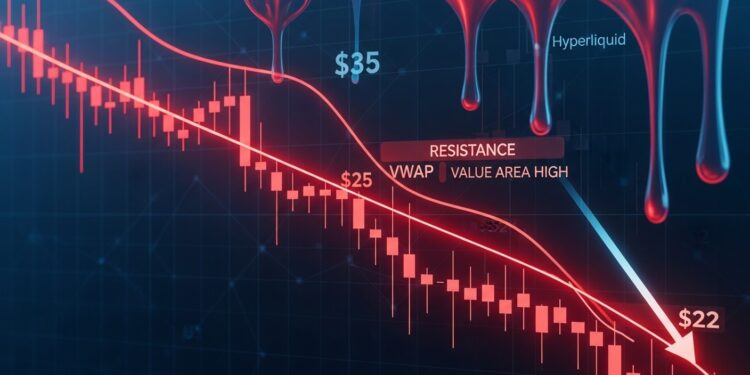 Hyperliquid forme un macro lower high à 35$ rejet VWAP et POC perdu La pression baissière sintensifie  objectif 22 21$ en vue Décryptage complet du mouvement correctif actuel   Viral Mag