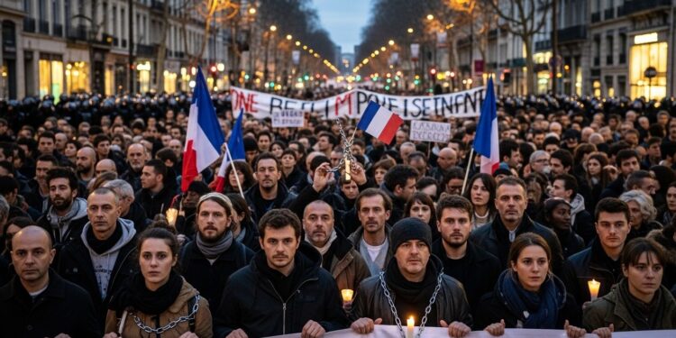 Le 21 février 2026 des milliers ont marché à Lyon pour Quentin jeune militant décédé après une agression violente Slogans forts contre lultragauche et appels à la justice marquent cette mobilisation sous haute tension   Viral Mag